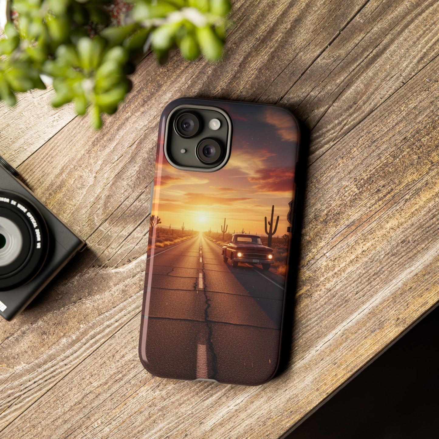 Route 66 Sunset Desert Highway Phone Case – Road Trip Travel Aesthetic Tough Case