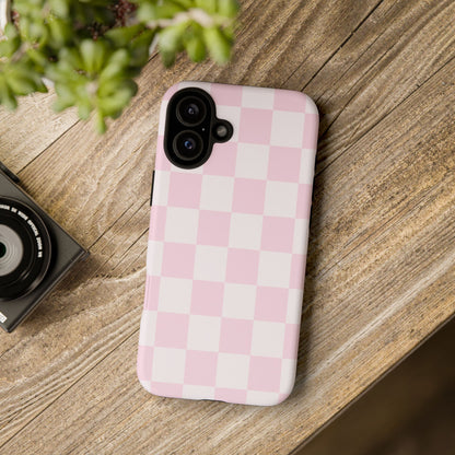 Pink Checkerboard Phone Case | Aesthetic Tough Protective Case