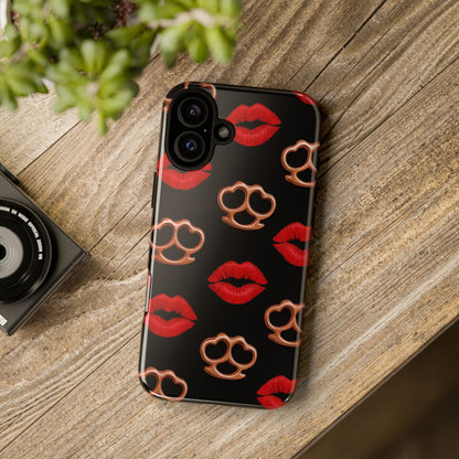 Red Lipstick & Knuckle Duster Phone Case | Bold Kiss Print Tough Protective Cover for Iphone, Samsung Galaxy and Pixel