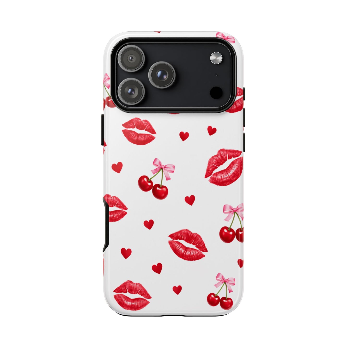 Red Lips & Cherry Phone Case – Y2K Retro Aesthetic Tough Cover