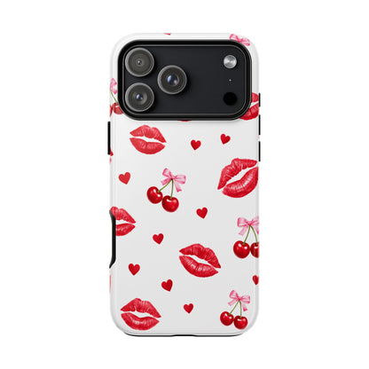 Red Lips & Cherry Phone Case – Y2K Retro Aesthetic Tough Cover