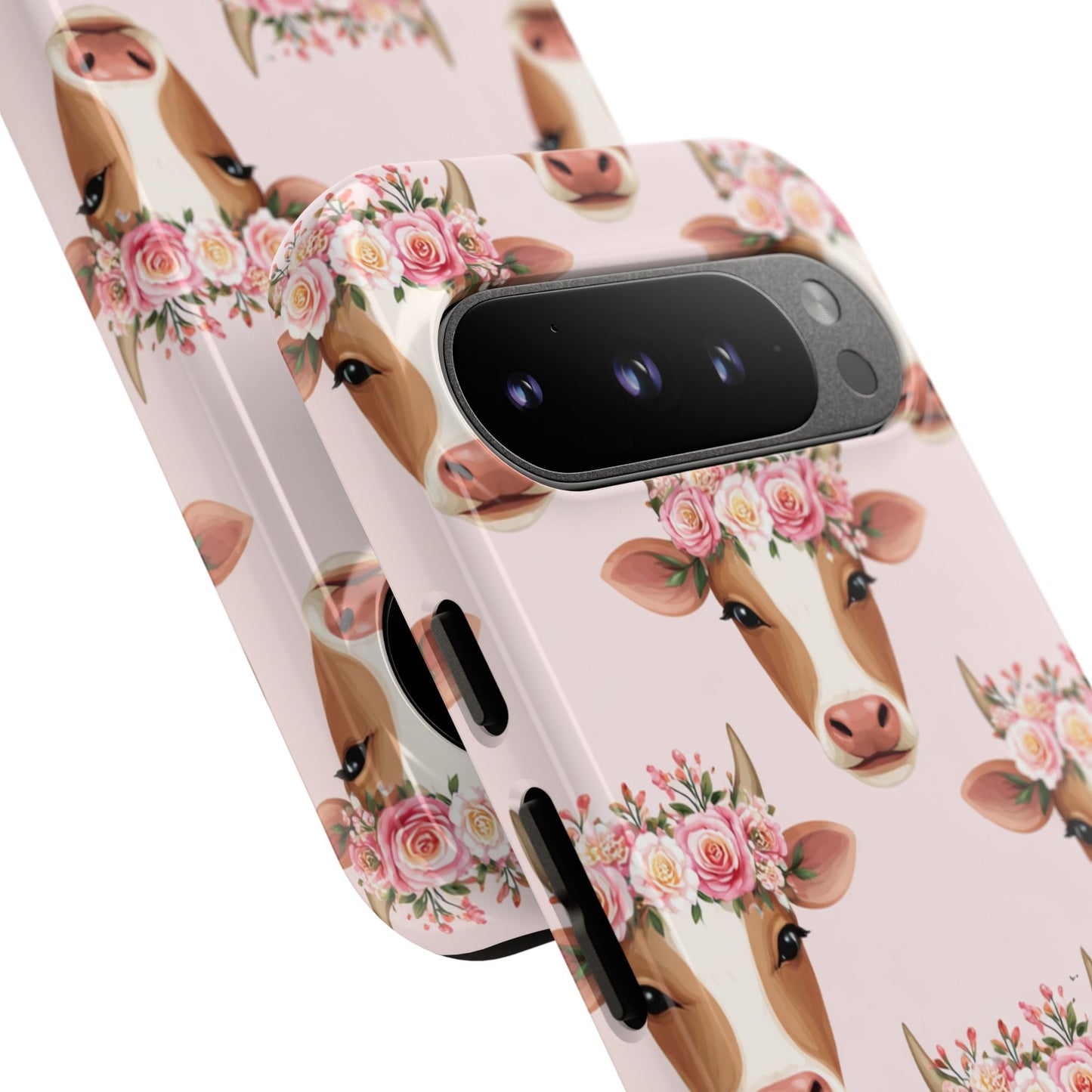Floral Cow Phone Case – Cute Pink Cow Print Tough Protective Case for Iphone, Samsung Galaxy and Pixel