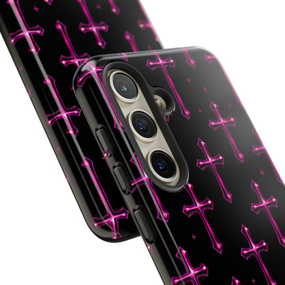Neon Pink Cross Pattern Phone Case | Tough Protective Case for Iphone, Samsung Galaxy and Pixel