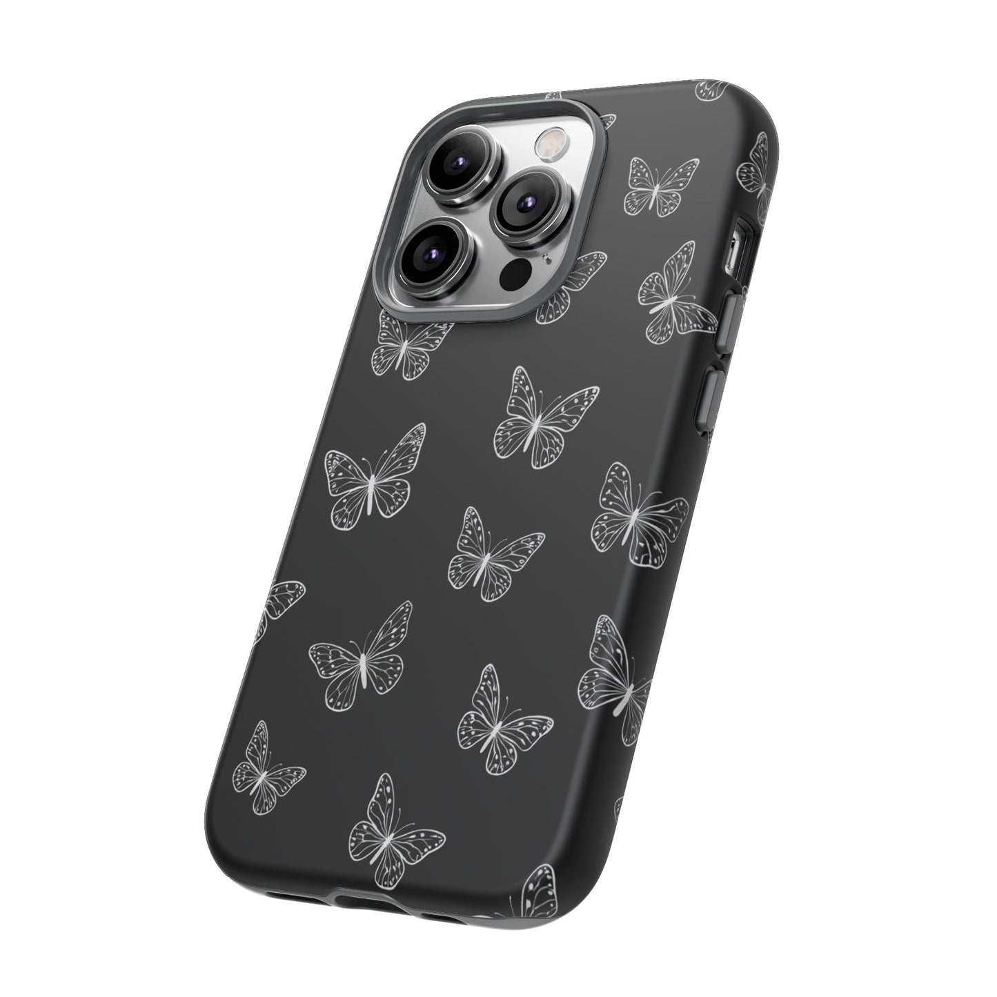 White Butterfly Pattern Phone Case – Dark Aesthetic Monochrome Tough Cover