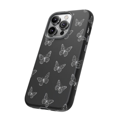 White Butterfly Pattern Phone Case – Dark Aesthetic Monochrome Tough Cover