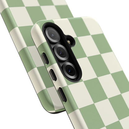 Sage Green Checkerboard Phone Case | Minimal Aesthetic Checkered iPhone & Samsung Tough Case