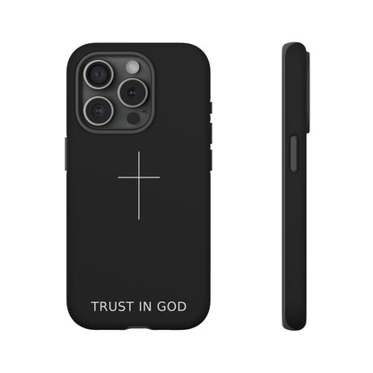 Trust in God Phone Case Minimal Cross Christian Black Tough Cover