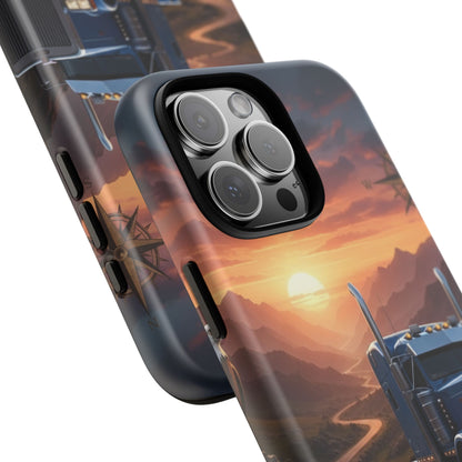 Semi Truck Sunset Phone Case | Trucker Gift | Diesel Truck Highway Road iPhone & Samsung Tough Protective Case