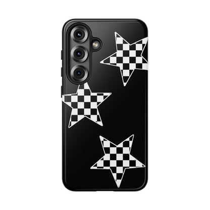 Checkered Star Tough Phone Case – Black Retro Graphic Protective Cover for Iphone, Samsung Galaxy and Pixel