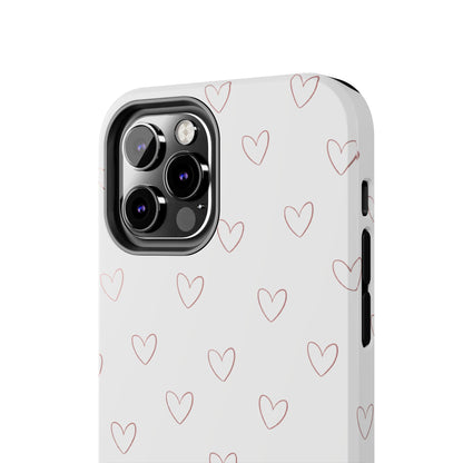 Hand-Drawn Hearts Tough Phone Case | Minimal Pink Heart Pattern