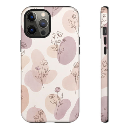 Blush Floral Phone Case Neutral Botanical Watercolor Tough Cover