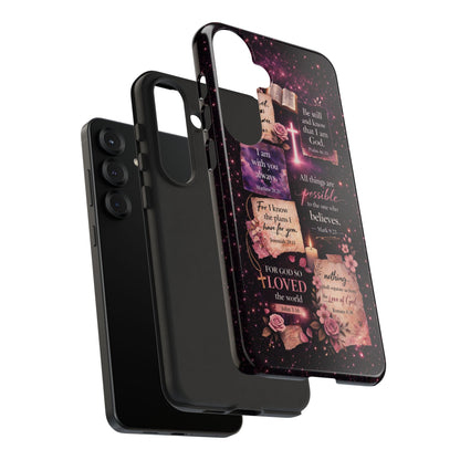 Christian Bible Verse Phone Case Pink Floral Faith Tough Protective Cover Gift