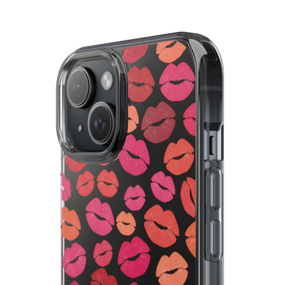Kiss Print Clear Phone Case | Red Lip Pattern Impact-Resistant Case