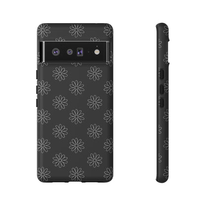 Black Daisy Floral Phone Case – Slim Protective Tough Case for Iphone, Samsung Galaxy and Pixel