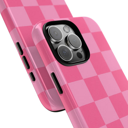 Pink Checkerboard Phone Case | Cute Aesthetic Checkered iPhone & Samsung Tough Case