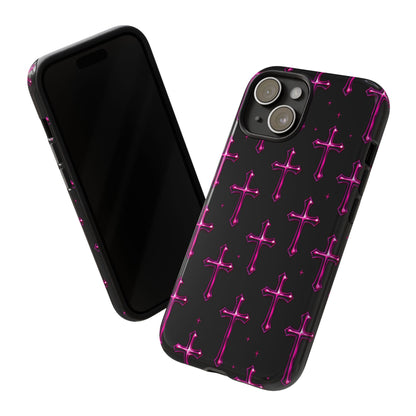 Neon Pink Cross Pattern Phone Case | Tough Protective Case for Iphone, Samsung Galaxy and Pixel