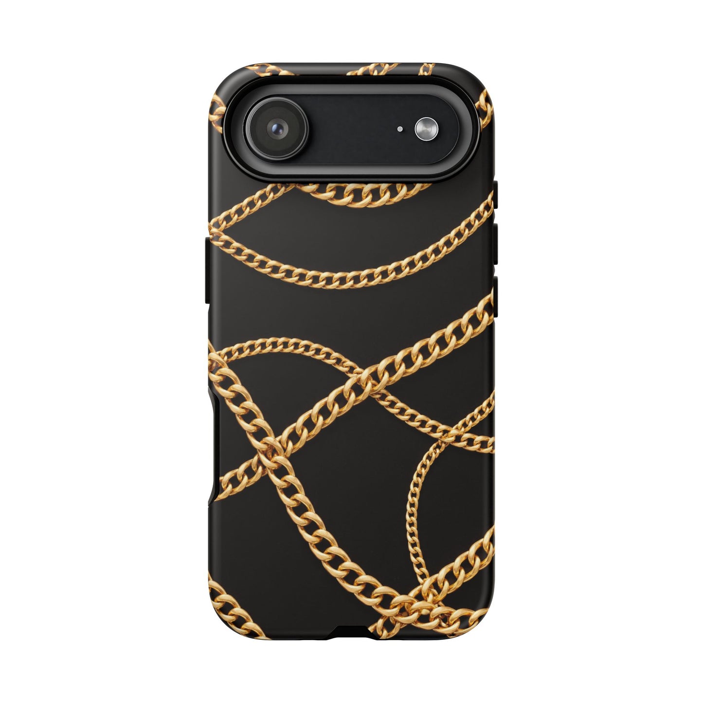 Luxury Gold Chain Phone Case – Black Designer Style Tough Protective Cover for Iphone, Samsung Galaxy and Pixel