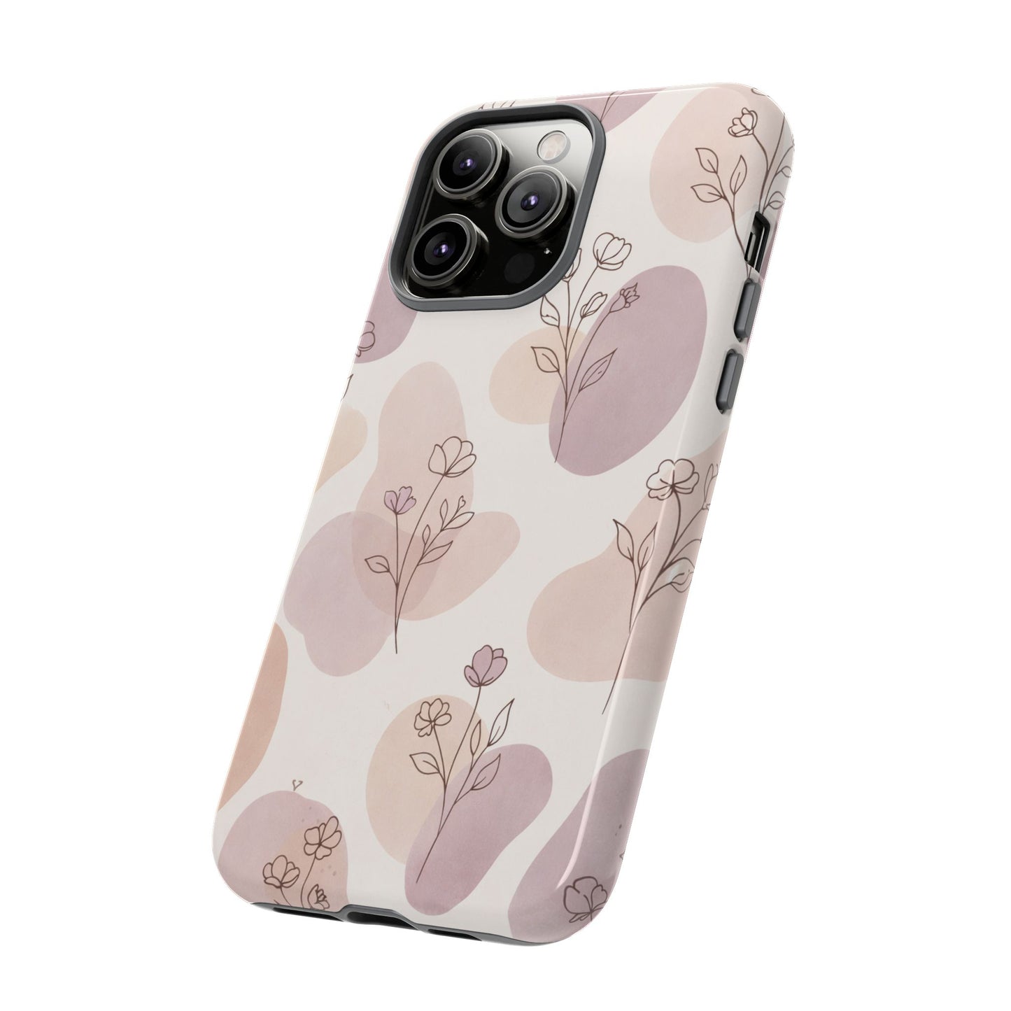 Blush Floral Phone Case Neutral Botanical Watercolor Tough Cover