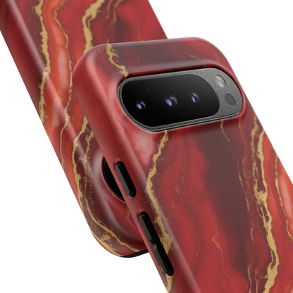 Red Agate Marble Phone Case – Gold Vein Luxury Stone Tough Case (iPhone, Samsung, Pixel)