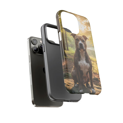 Pitbull Portrait Phone Case | Dog Lover Tough Case, Sunset Forest