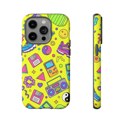 90s Retro Neon Phone Case – Y2K Nostalgia Colorful Icons Tough Protective Case