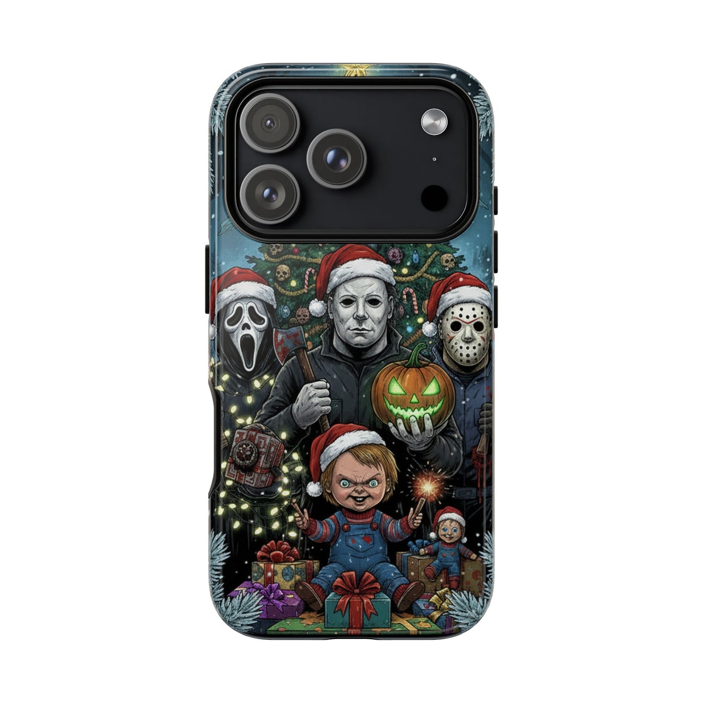 Christmas Horror Phone Case – Festive Slasher Collage Tough Case (iPhone, Samsung, Pixel)