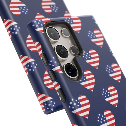 Patriotic American Flag Heart Phone Case – Tough Shockproof, USA Stars & Stripes for Iphone, Samsung Galaxy and Pixel