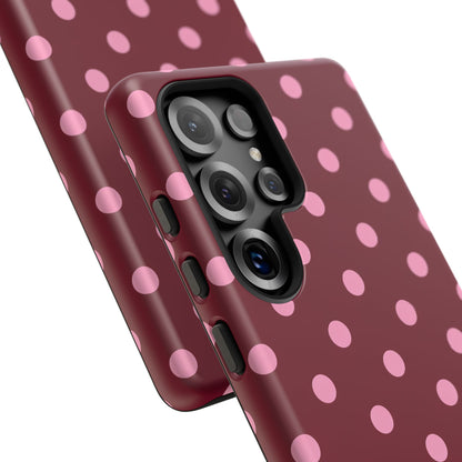 Pink Polka Dot Phone Case – Cute Aesthetic Tough Protective Phone Cover for Iphone, Samsung Galaxy and Pixel
