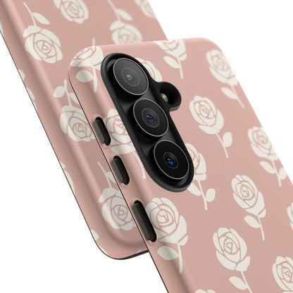 White Rose Pattern Tough Phone Case | Elegant Floral Aesthetic Case for Iphone, Samsung Galaxy and Pixel
