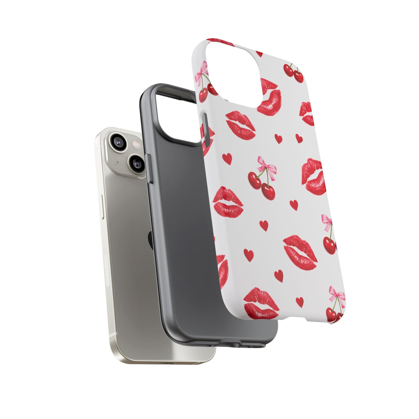 Red Lips & Cherry Phone Case – Y2K Retro Aesthetic Tough Cover