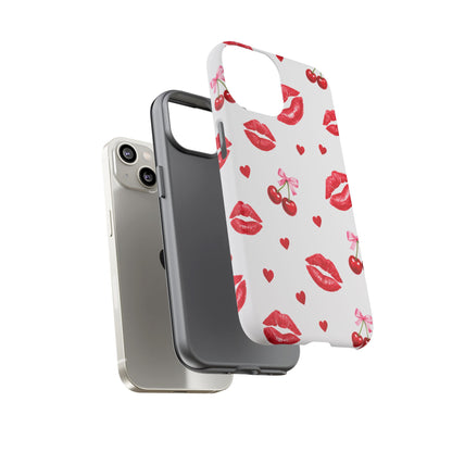Red Lips & Cherry Phone Case – Y2K Retro Aesthetic Tough Cover