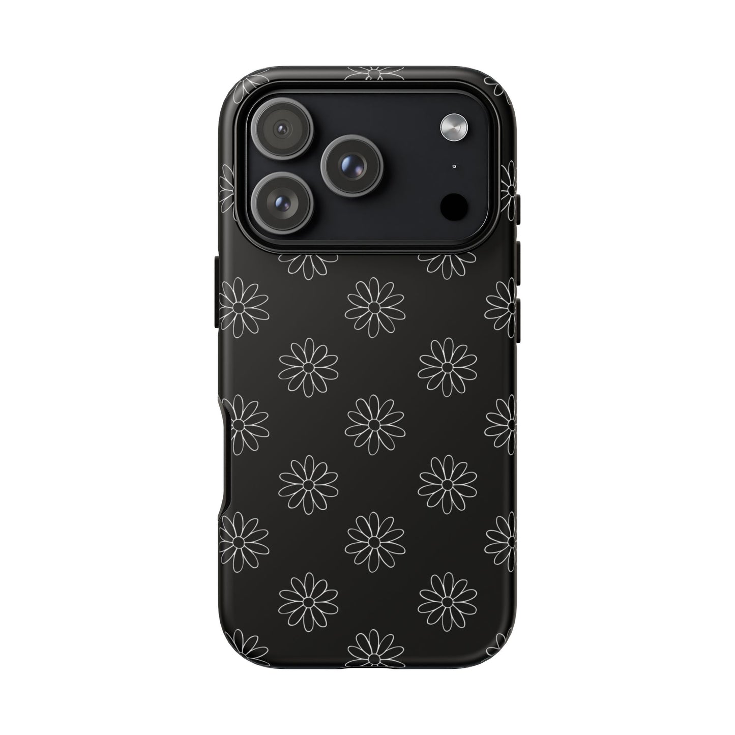 Black Daisy Floral Phone Case – Slim Protective Tough Case for Iphone, Samsung Galaxy and Pixel