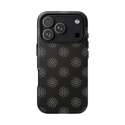 Black Daisy Floral Phone Case – Slim Protective Tough Case for Iphone, Samsung Galaxy and Pixel