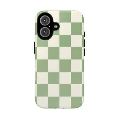 Sage Green Checkerboard Phone Case | Minimal Aesthetic Checkered iPhone & Samsung Tough Case