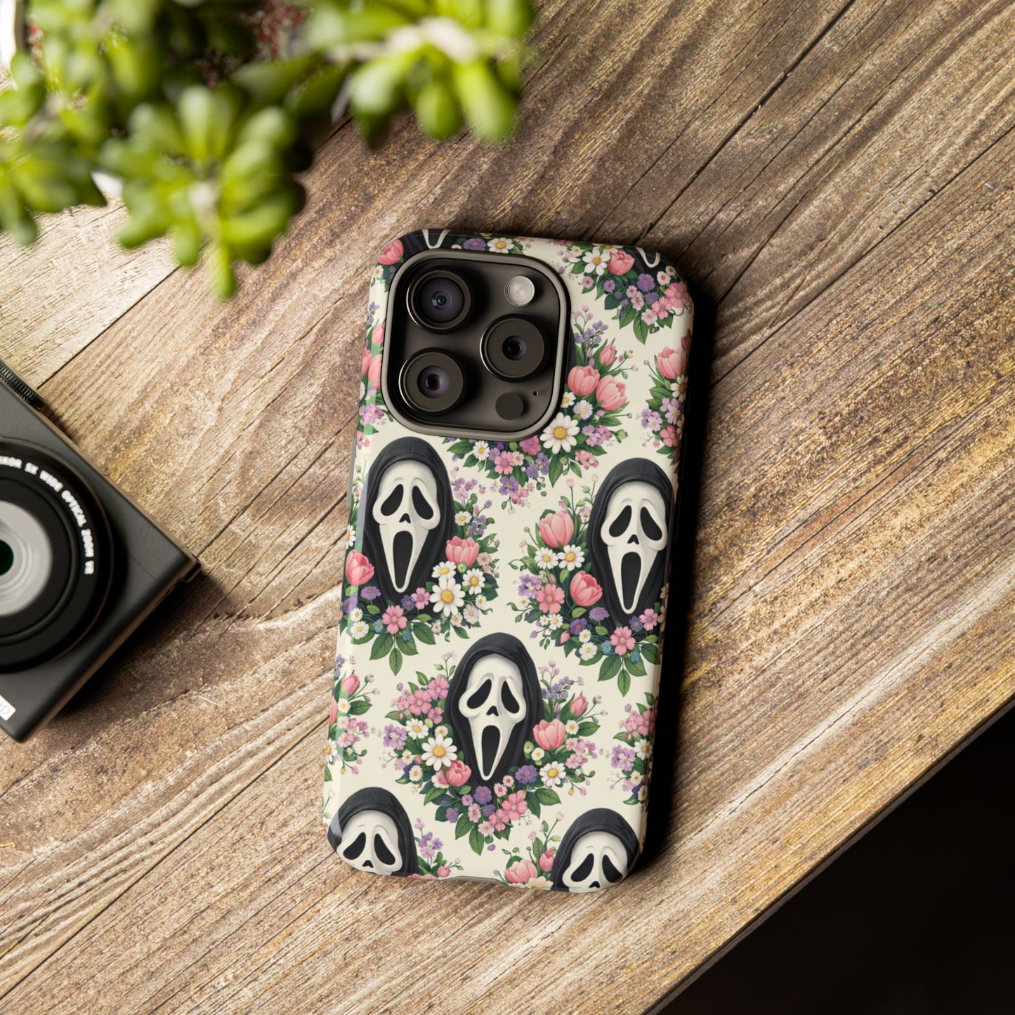 Floral Ghost Face Aesthetic Phone Case – Cute Spooky Tough Cover