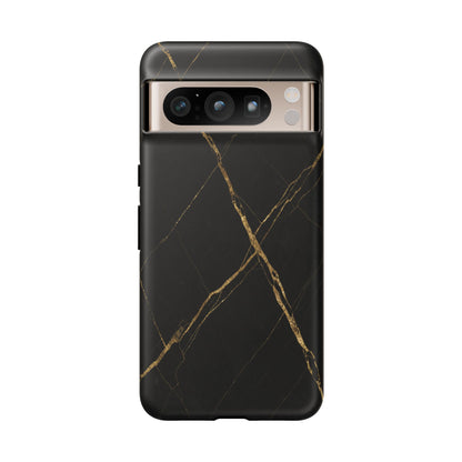 Black Marble Phone Case with Gold Veins – Luxury Minimal Aesthetic Tough Case