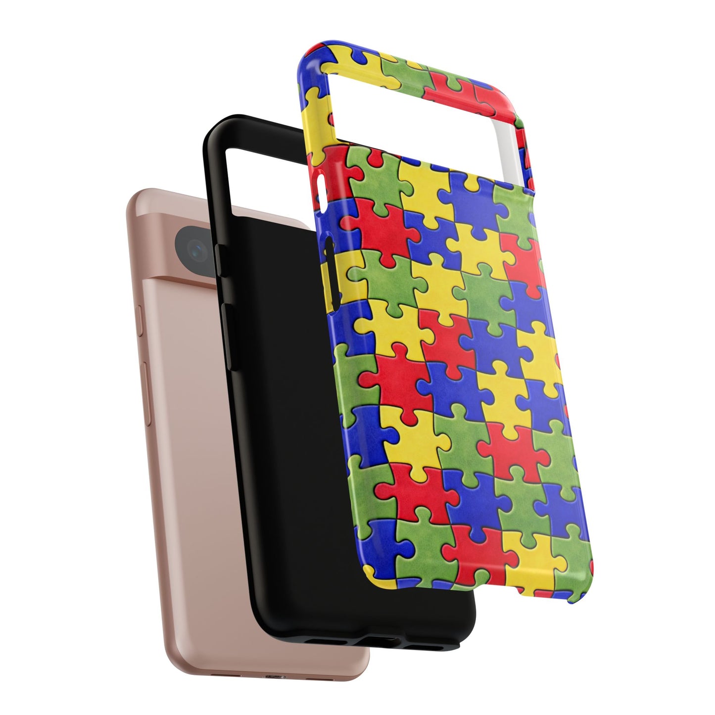 Colorful Puzzle Phone Case, Autism Awareness Jigsaw Design, Tough Protective Case, iPhone & Samsung Case, Vibrant Puzzle Pattern