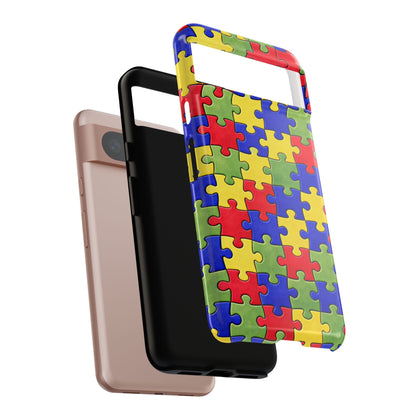 Colorful Puzzle Phone Case, Autism Awareness Jigsaw Design, Tough Protective Case, iPhone & Samsung Case, Vibrant Puzzle Pattern