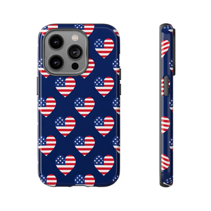 Patriotic American Flag Heart Phone Case – Tough Shockproof, USA Stars & Stripes for Iphone, Samsung Galaxy and Pixel