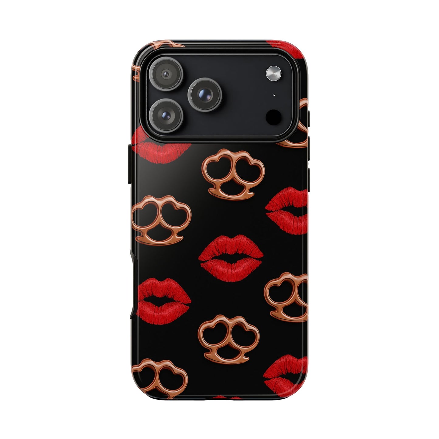 Red Lipstick & Knuckle Duster Phone Case | Bold Kiss Print Tough Protective Cover for Iphone, Samsung Galaxy and Pixel