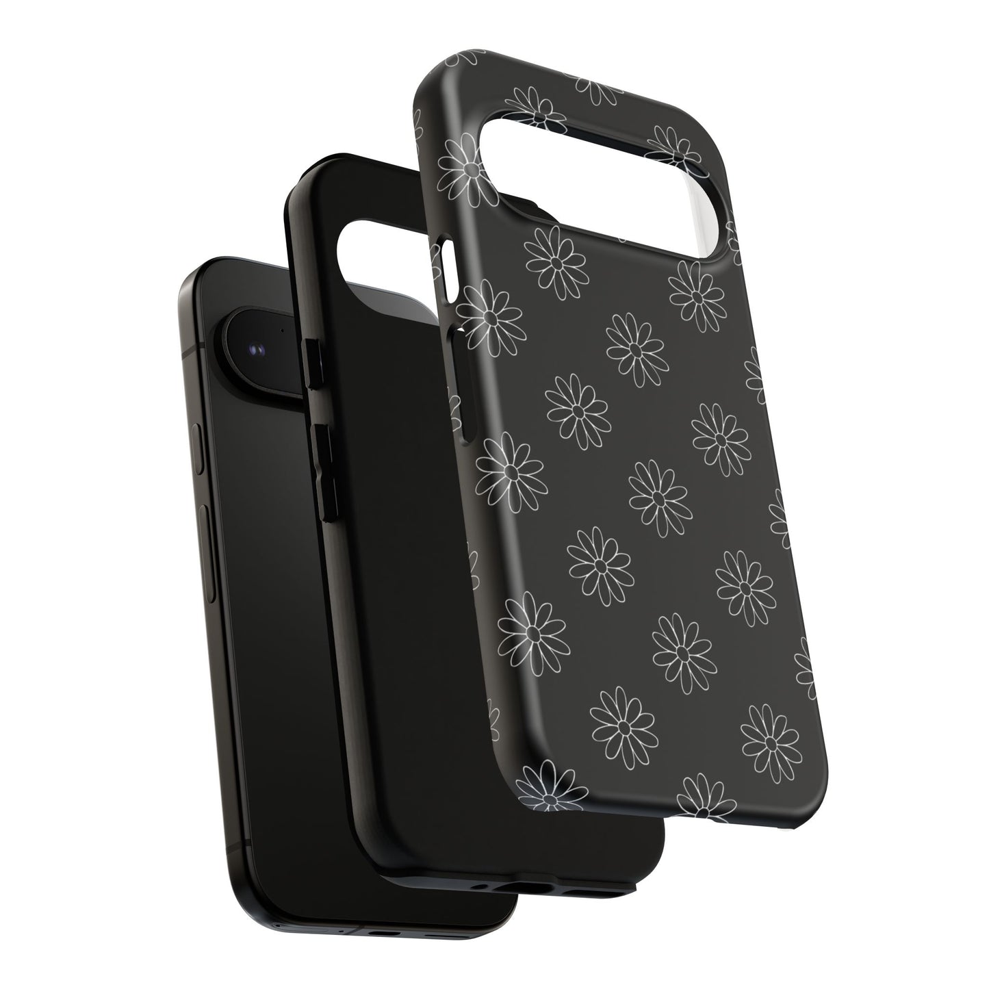 Black Daisy Floral Phone Case – Slim Protective Tough Case for Iphone, Samsung Galaxy and Pixel