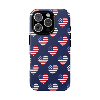 Patriotic American Flag Heart Phone Case – Tough Shockproof, USA Stars & Stripes for Iphone, Samsung Galaxy and Pixel