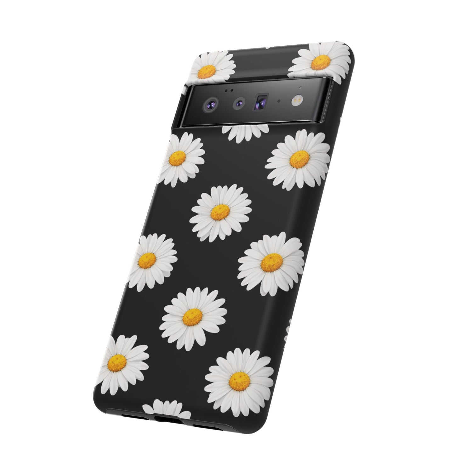 Black Daisy Floral Tough Phone Case – Cute Protective Cover for Iphone, Samsung Galaxy and Pixel
