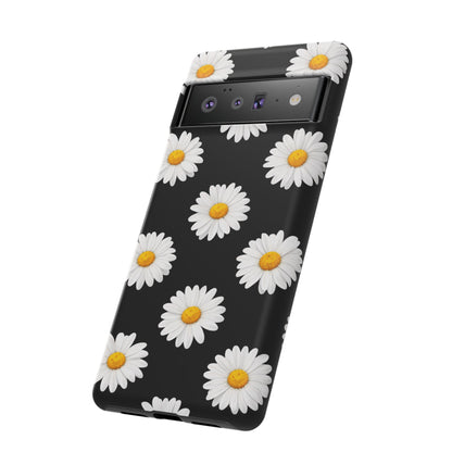 Black Daisy Floral Tough Phone Case – Cute Protective Cover for Iphone, Samsung Galaxy and Pixel