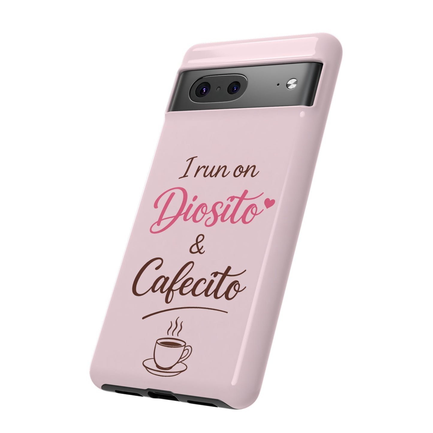 I Run on Diosito y Cafecito Phone Case, Pink Aesthetic Latina Faith Coffee Case, Girly Protective iPhone Samsung Cover