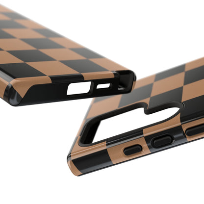 Brown Checkered Phone Case | Aesthetic Checkerboard iPhone & Samsung Tough Case
