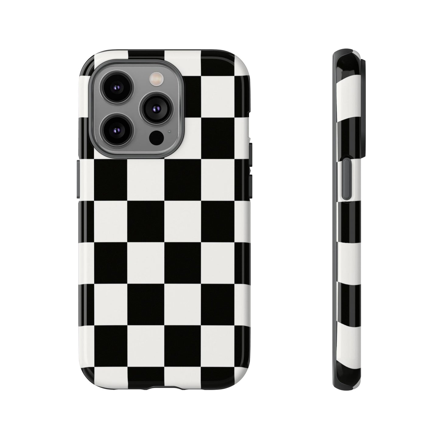 Black & White Checkerboard Phone Case – Classic Aesthetic Tough Protective Case