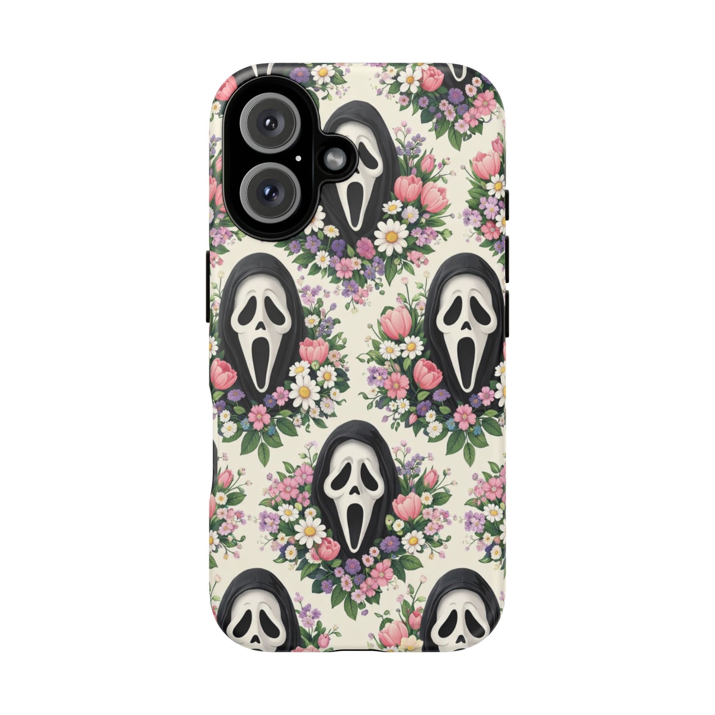 Floral Ghost Face Aesthetic Phone Case – Cute Spooky Tough Cover