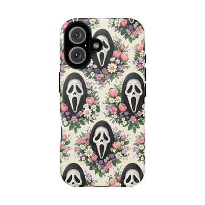Floral Ghost Face Aesthetic Phone Case – Cute Spooky Tough Cover