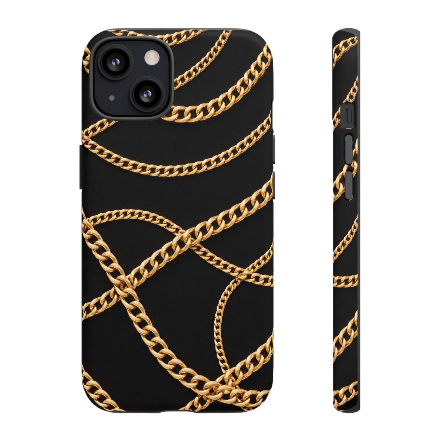 Luxury Gold Chain Phone Case – Black Designer Style Tough Protective Cover for Iphone, Samsung Galaxy and Pixel